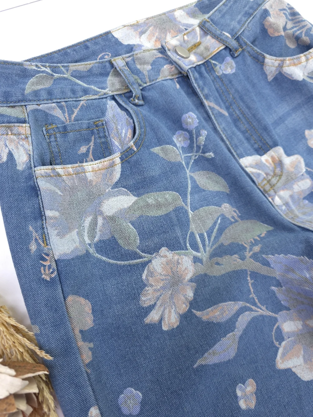 Floral Print Blue Women's Jeans Sz S - Picture 6 of 12